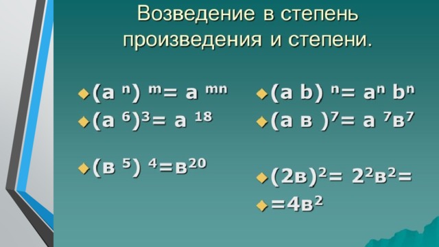 Возведение одночлена в квадрат