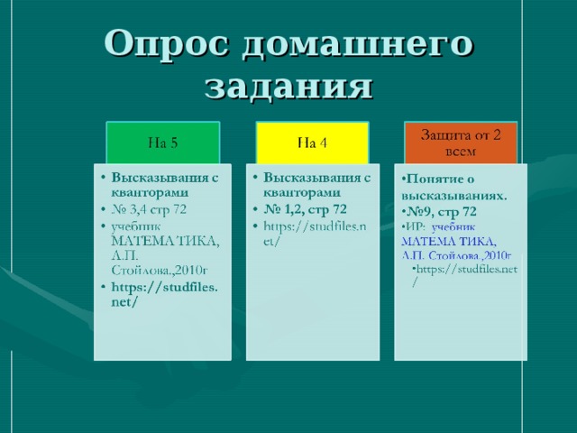 Опрос домашнего задания 