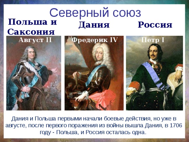 Союз с данией. Северный Союз против Швеции. Союз против Швеции при Петре 1.