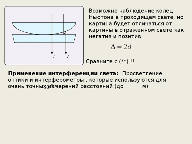 Как изменится картина колец ньютона если наблюдение проводить в проходящем свете