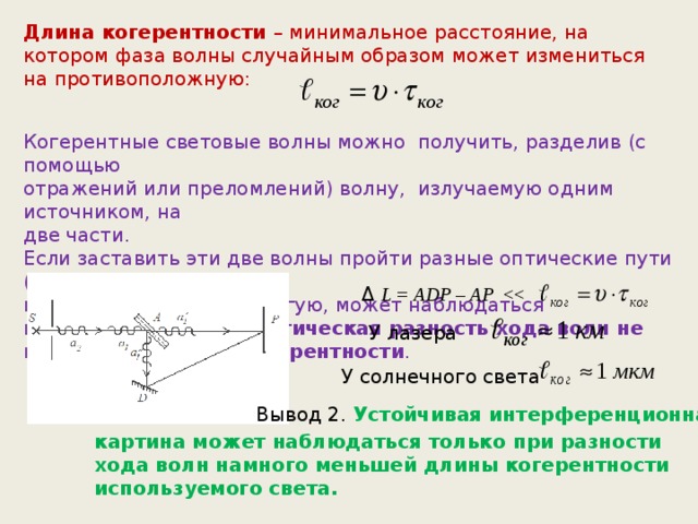 Расчет интерференционной картины от двух когерентных источников