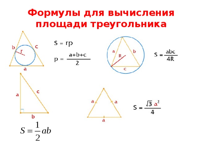 Формулы для вычисления площади треугольника 