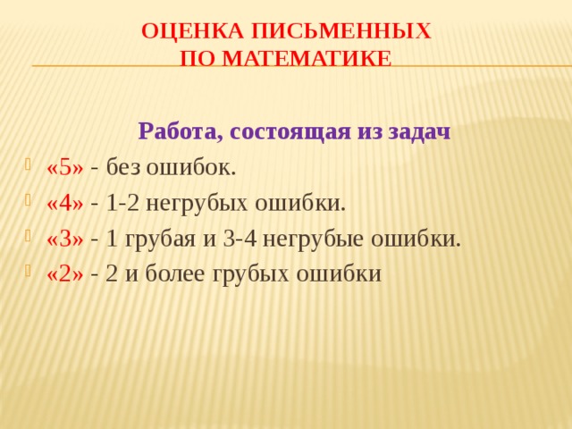 Нормы оценивания по математике