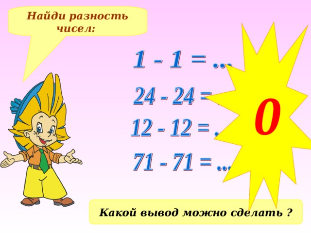 0 Найди разность чисел: Какой вывод можно сделать ? 