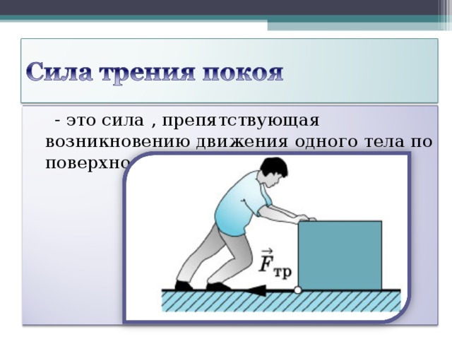  - это сила , препятствующая возникновению движения одного тела по поверхности другого. 