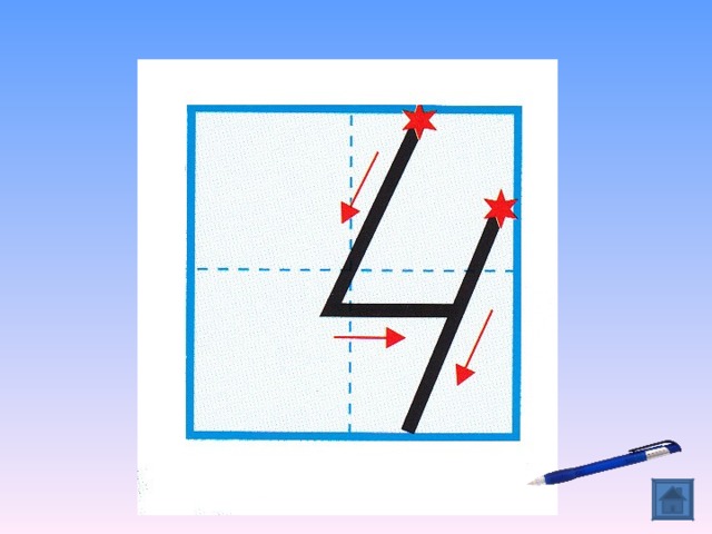 Kak 4. Написание цифры 4. Порядок написания цифры 4. Как правильно писать цифру 4. Написание цифры 4 в клеточке.