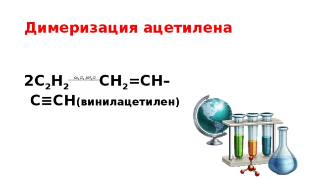 Димеризация ацетилена  2C 2 H 2 CH 2 =CH–C≡CH (винилацетилен) 