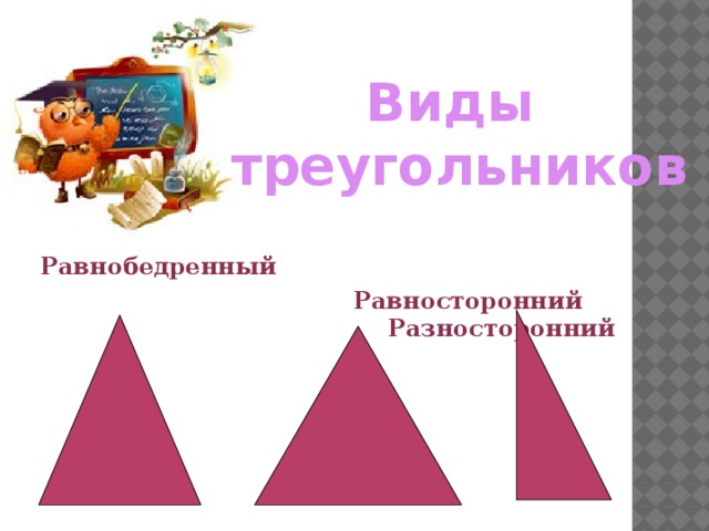 Виды треугольников Равнобедренный  Равносторонний Разносторонний
