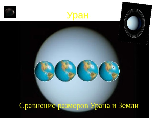 Уран  Сравнение размеров Урана и Земли
