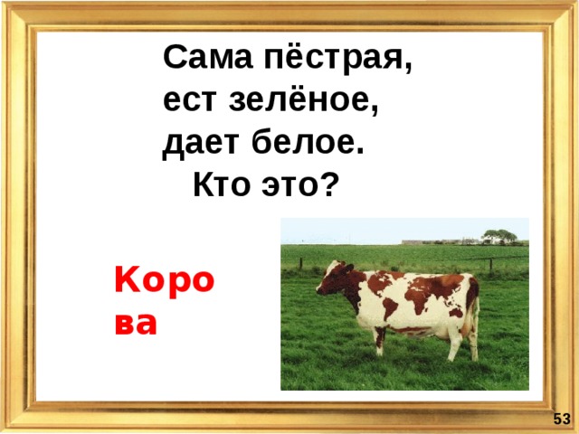 Бел ответ. Сама пестрая ест зеленое дает белое. Загадка сама пестрая ест зеленое дает белое. Сама пестрая ест зеленое дает белое кто. «Сама пестрая, ест зеленое, дает белое» для какой группы загадка.