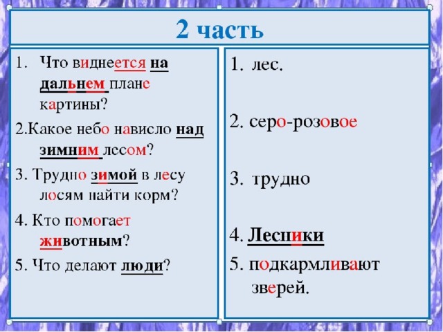 Сочинение по картине для 2 класса с опорными словами