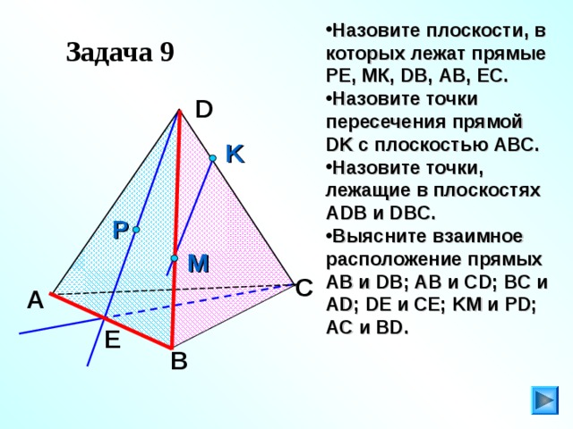 По рисунку 8 назовите а плоскости в которых лежат прямые pe mk db ab ec