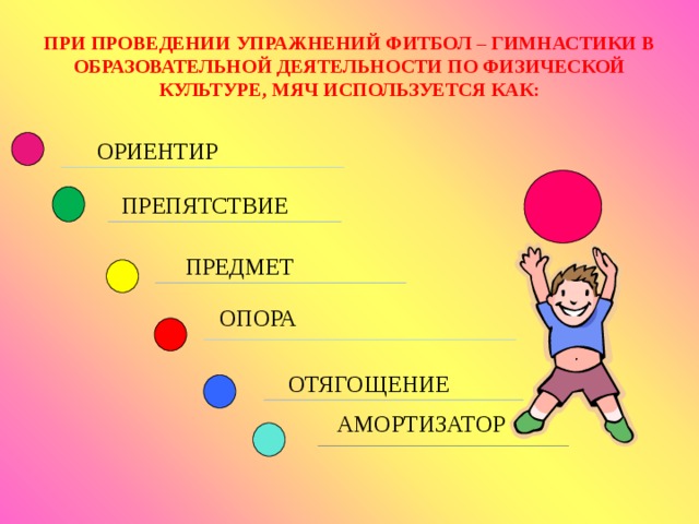 Фитбол на занятиях используется как a стул b предмет c отягощение d опора