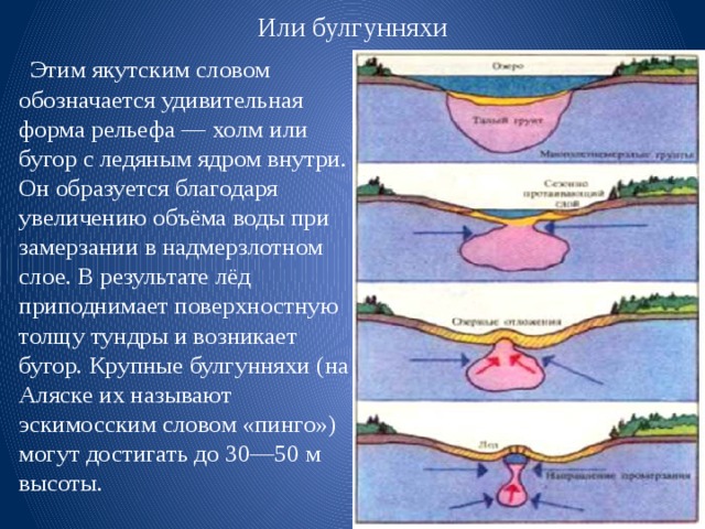 Какие формы созданы посредством деятельности многолетней мерзлоты