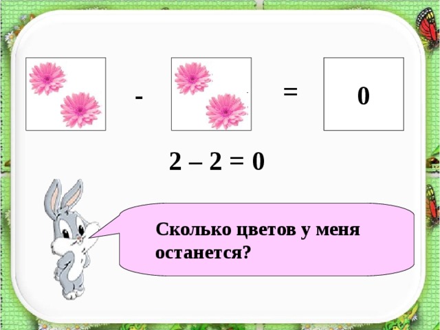? 0 = - 2 – 2 = 0 Сколько цветов у меня останется? 