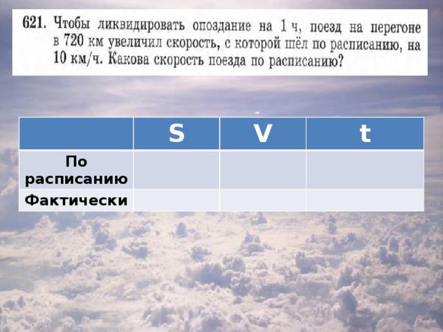 S По расписанию V Фактически t