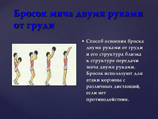 Освоение техники ведения мяча одной рукой по прямой и бросок мяча от головы рисунок