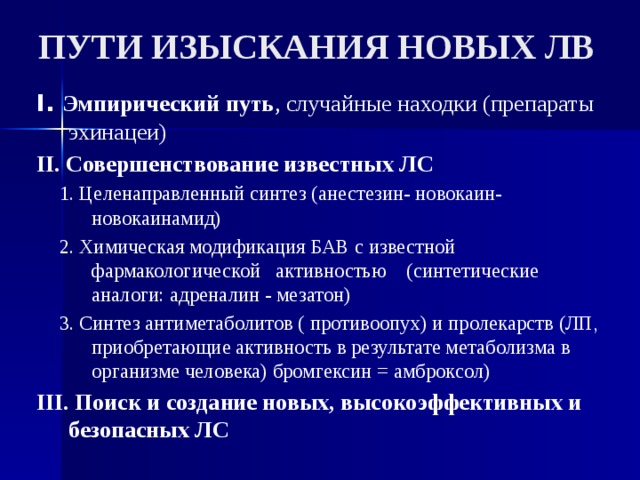 Пути изыскания новых лекарственных средств схема