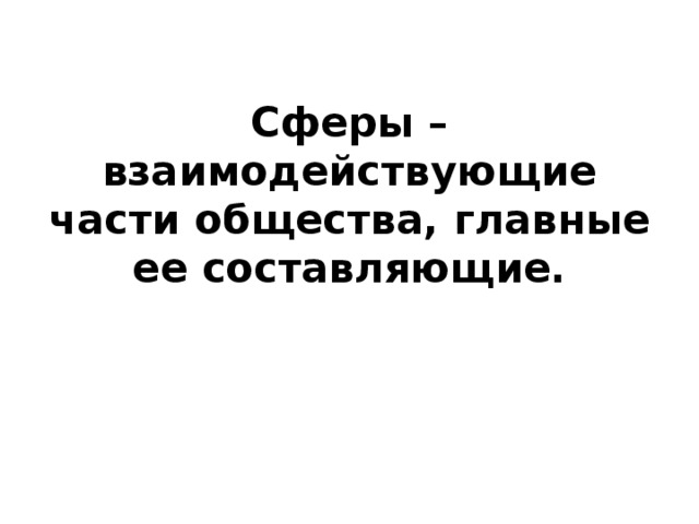 Сферы – взаимодействующие части общества, главные ее составляющие. 