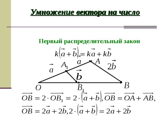 Умножение вектора на число Первый распределительный закон 