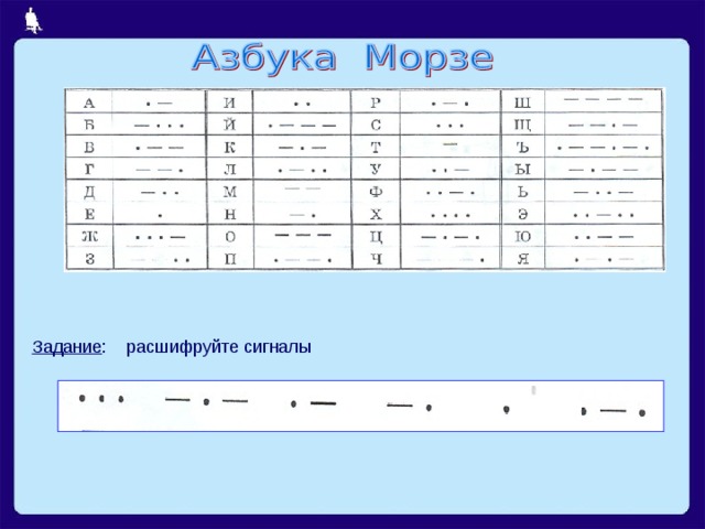 Задание : расшифруйте сигналы 