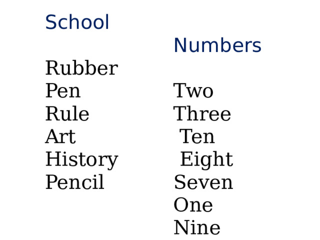 School Numbers Rubber Pen Rule Two Three Art History  Ten  Eight Pencil Seven One Nine 