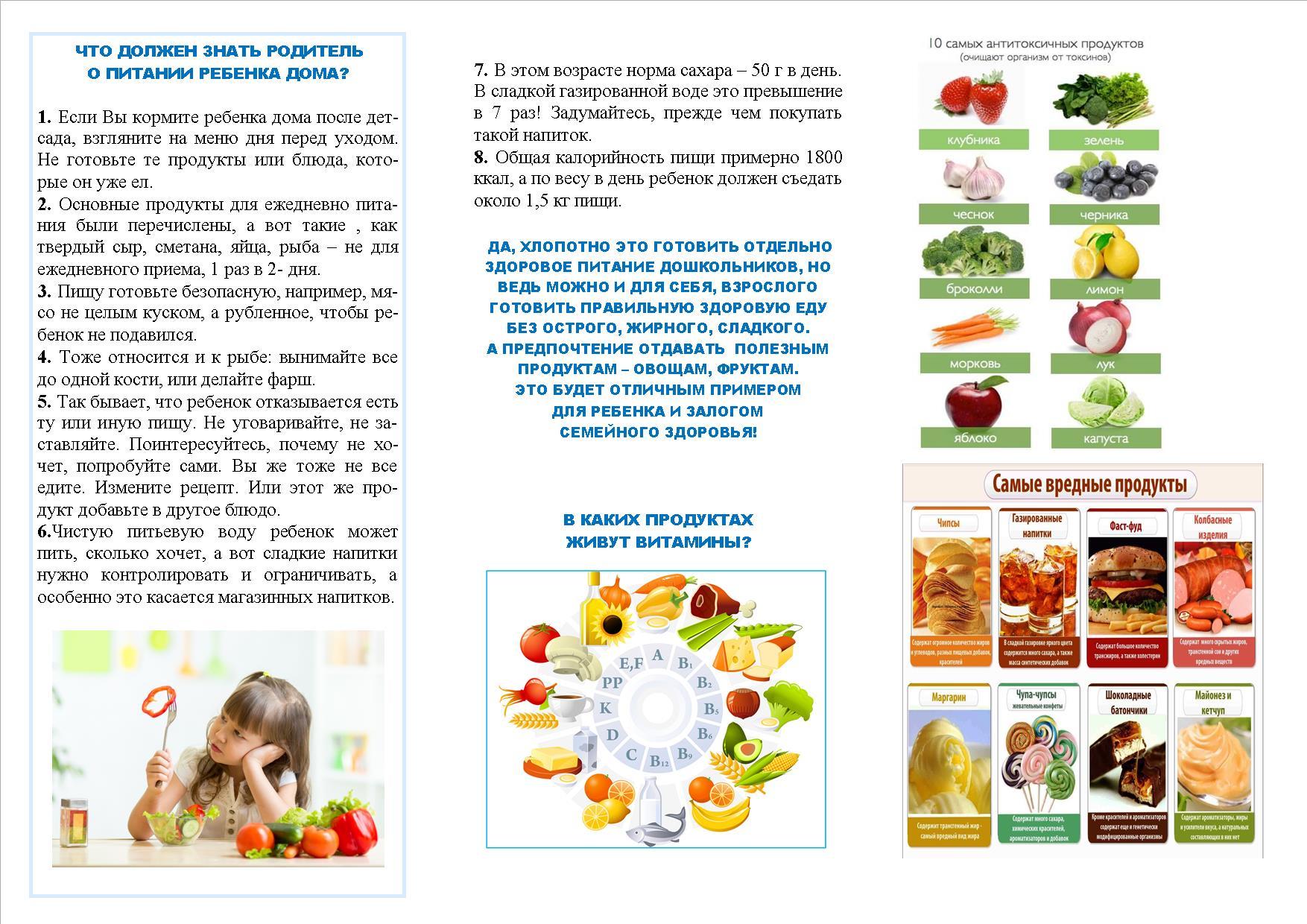 Буклеты для родителей в детском саду по правильному питанию