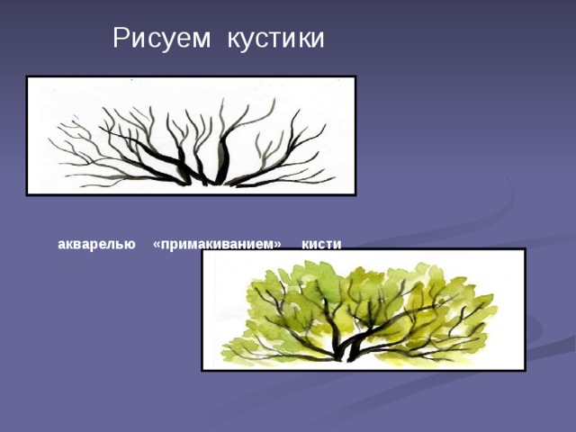 Рисуем кустики  акварелью «примакиванием» кисти 