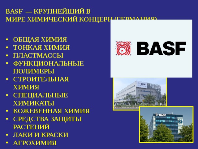 Химический концерн. Тонкая химия. Химический концерн BASF. Предприятия тонкой химии.