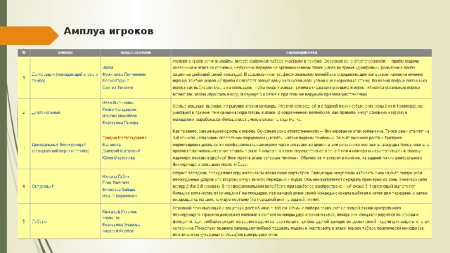 Амплуа игроков   