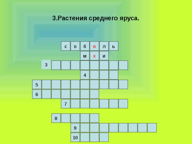 3.Растения среднего яруса. л о б о с ь х и м 3 4 5 6 7 8 9 10 