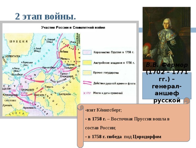 2 этап войны. В.В. Фермор (1702 – 1771 гг.) – генерал-аншеф русской армии