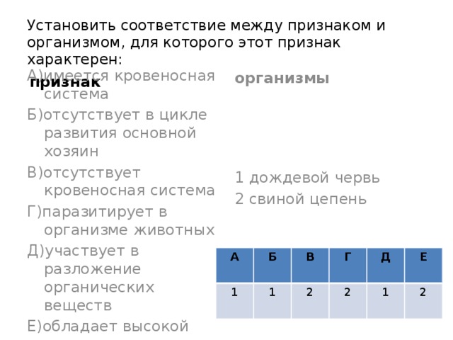 Соответствие между признаками