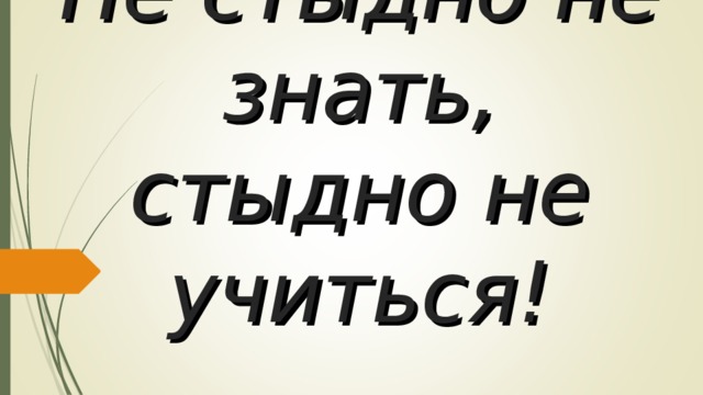 Не стыдно не знать, стыдно не учиться!