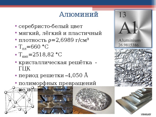 Параметр решетки алюминия. Алюминий структура кристаллической решетки.