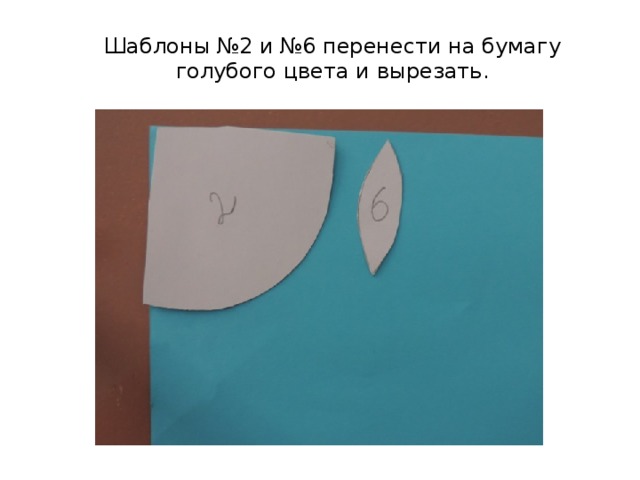 Шаблоны №2 и №6 перенести на бумагу голубого цвета и вырезать. 