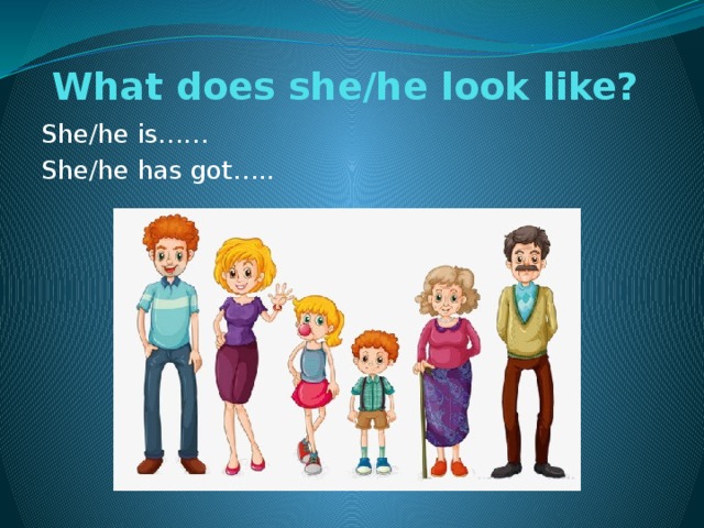 What does she/he look like? She/he is…… She/he has got….. 