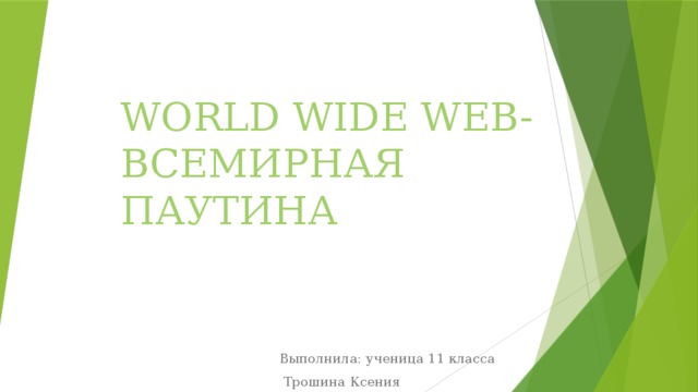 WORLD WIDE WEB-Всемирная паутина Выполнила: ученица 11 класса  Трошина Ксения 