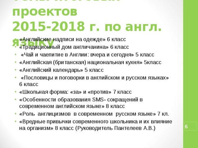 Темы индивидуальных проектов по английскому языку в 9 классе