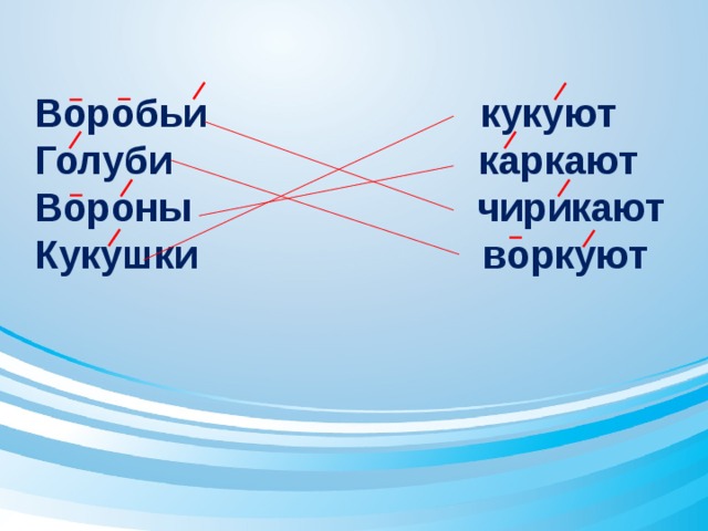Воробьи кукуют Голуби каркают Вороны чирикают Кукушки воркуют 