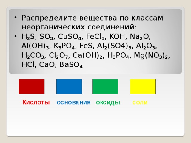 Распределите вещества