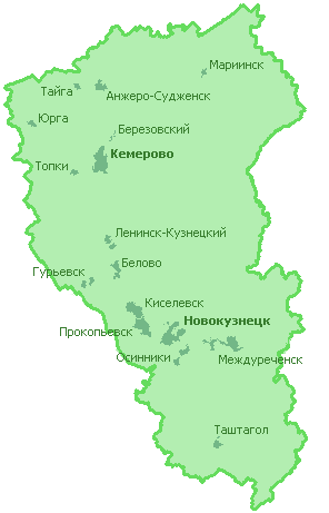 Карта кемеровской области с городами и поселками подробная крупно