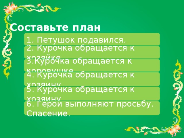 Придумай по плану историю про маленькое зернышко