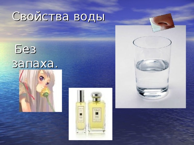 Свойства воды  Без запаха. 