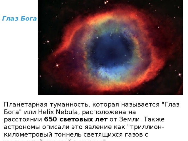 Глаз Бога Планетарная туманность, которая называется 