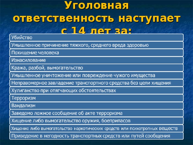 Уголовная ответственность несовершеннолетних план по обществознанию