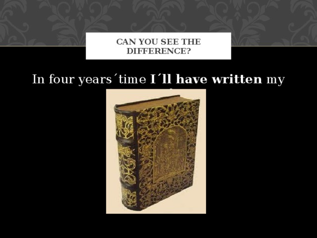 CAN YOU SEE THE DIFFERENCE? In four years´time I´ll have written my novel. 