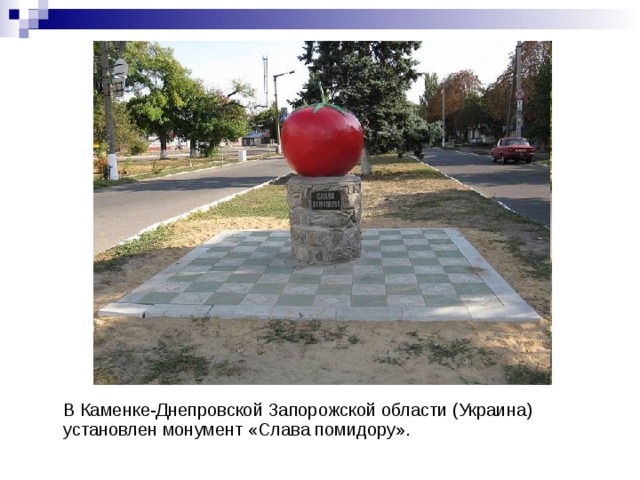  В Каменке-Днепровской Запорожской области (Украина) установлен монумент «Слава помидору». 