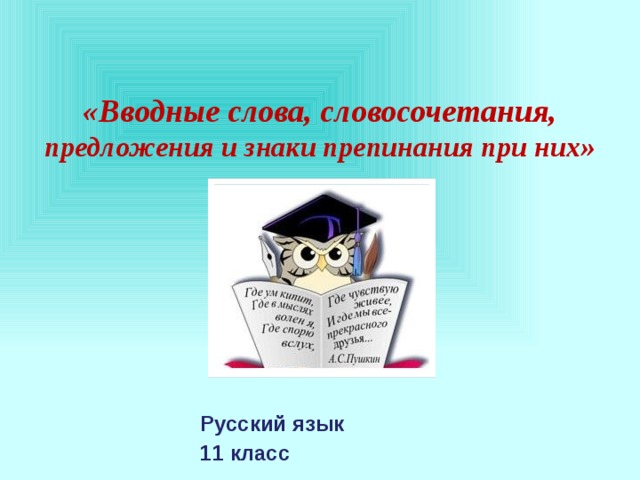  «Вводные слова, словосочетания, предложения и знаки препинания при них» Русский язык 11 класс 