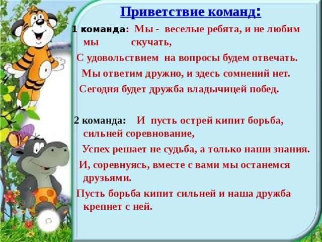 Приветствие спортивных команд